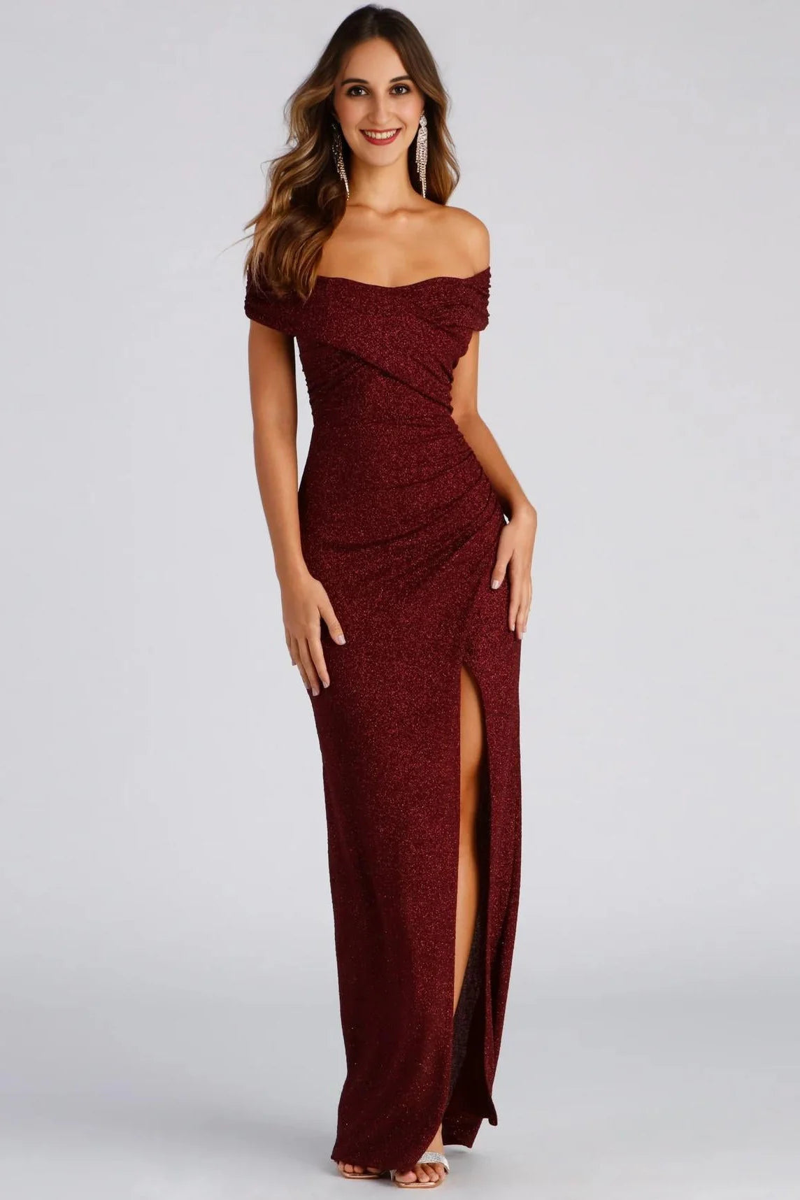 Bebe Formal Glitter Wrap Dress