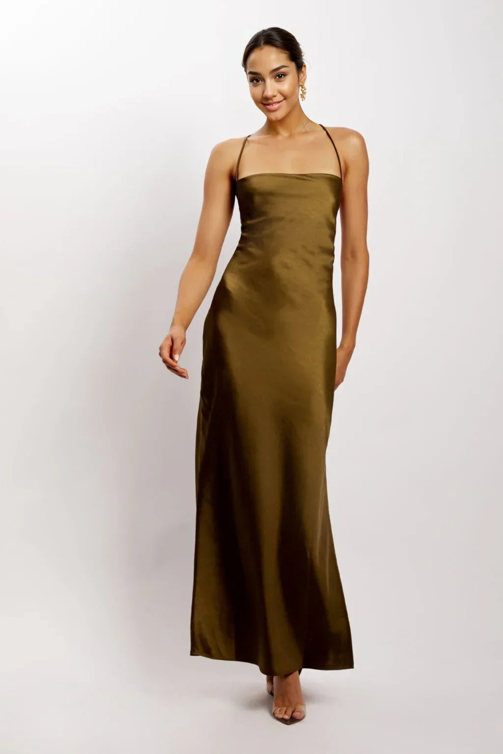 Sydney Straight Neck Slip Maxi Dress - Khaki