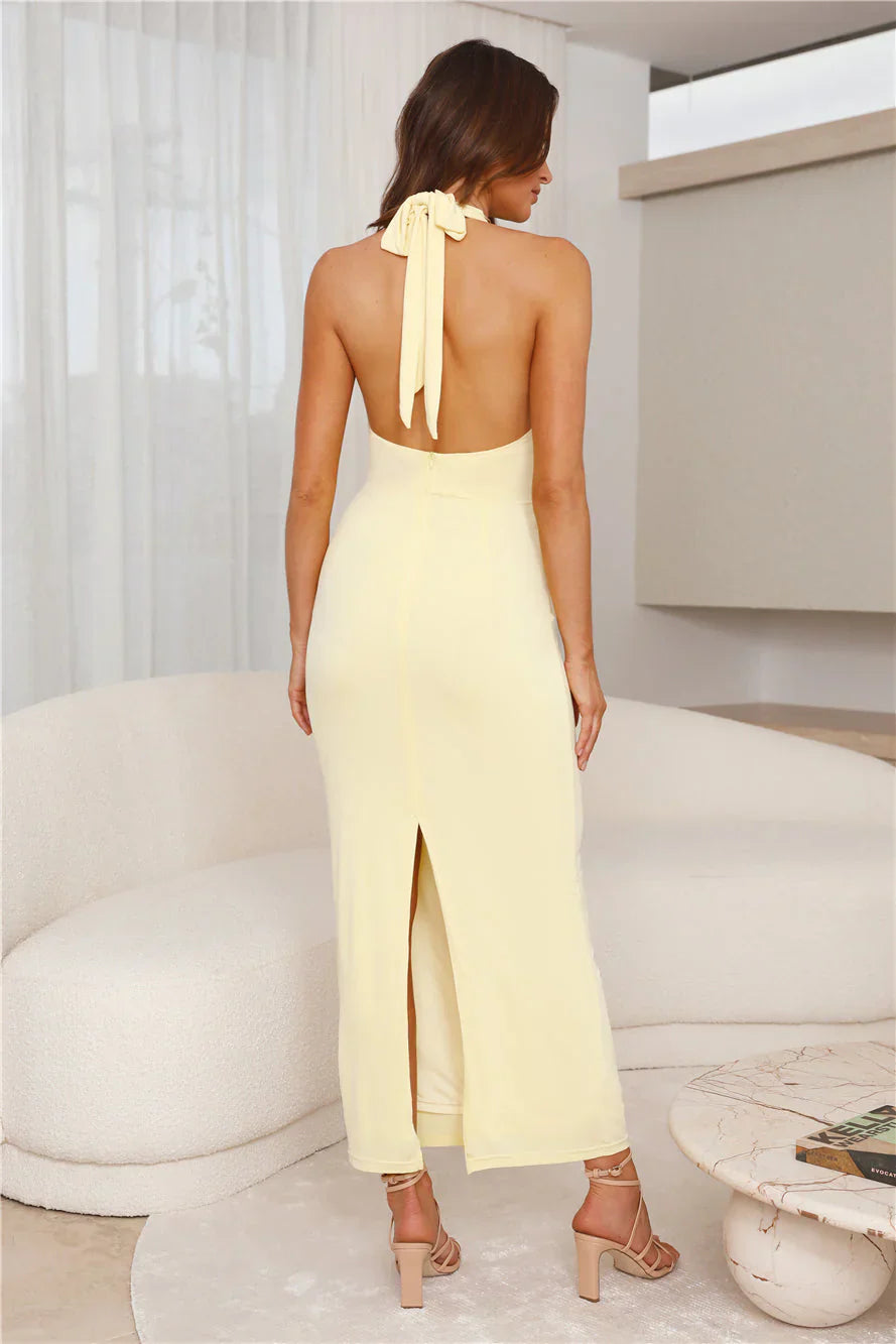 Mixing It Up Halter Maxi Dress Yellow