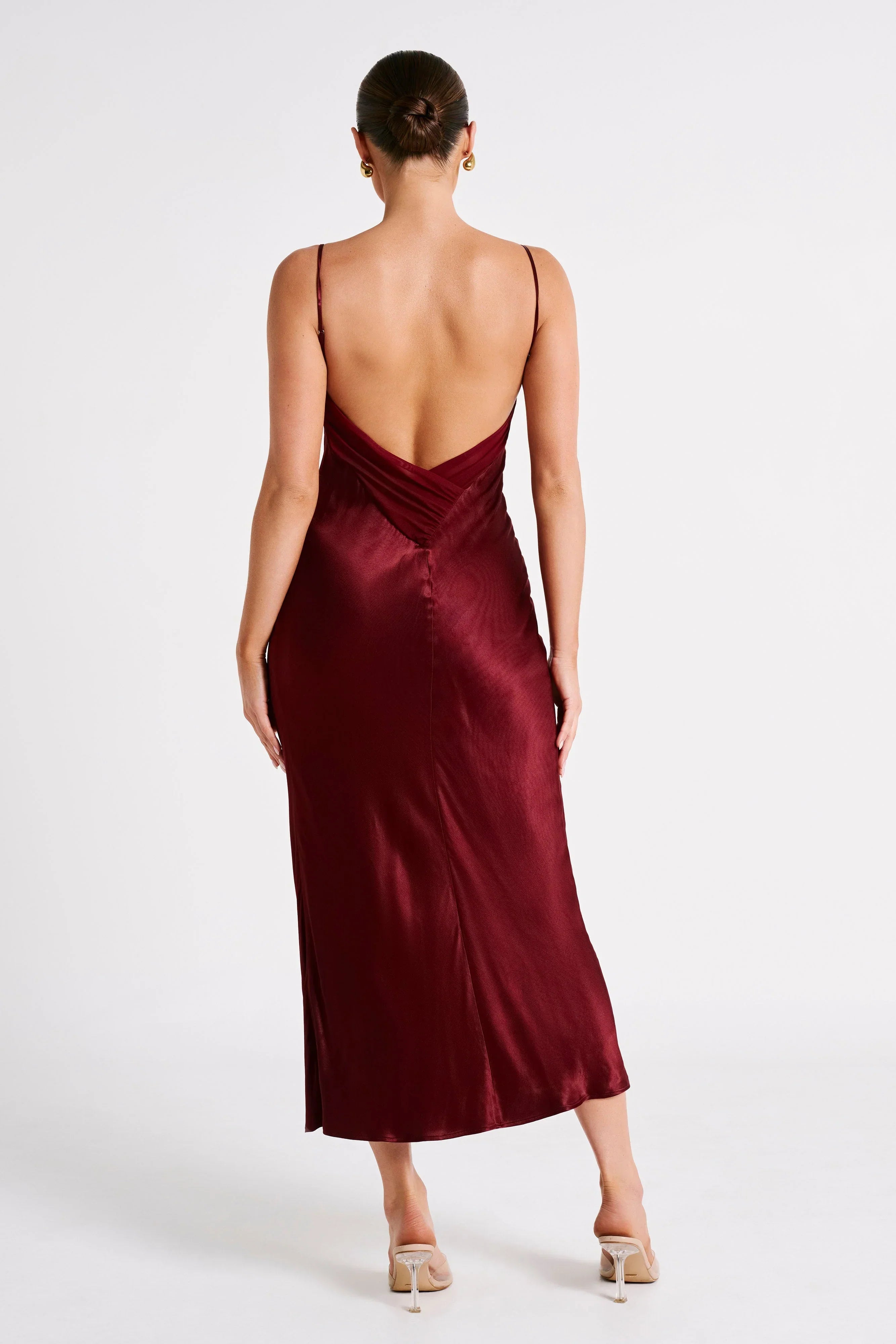 Valentine's Day Satin Chiffon Midi Dress - Berry