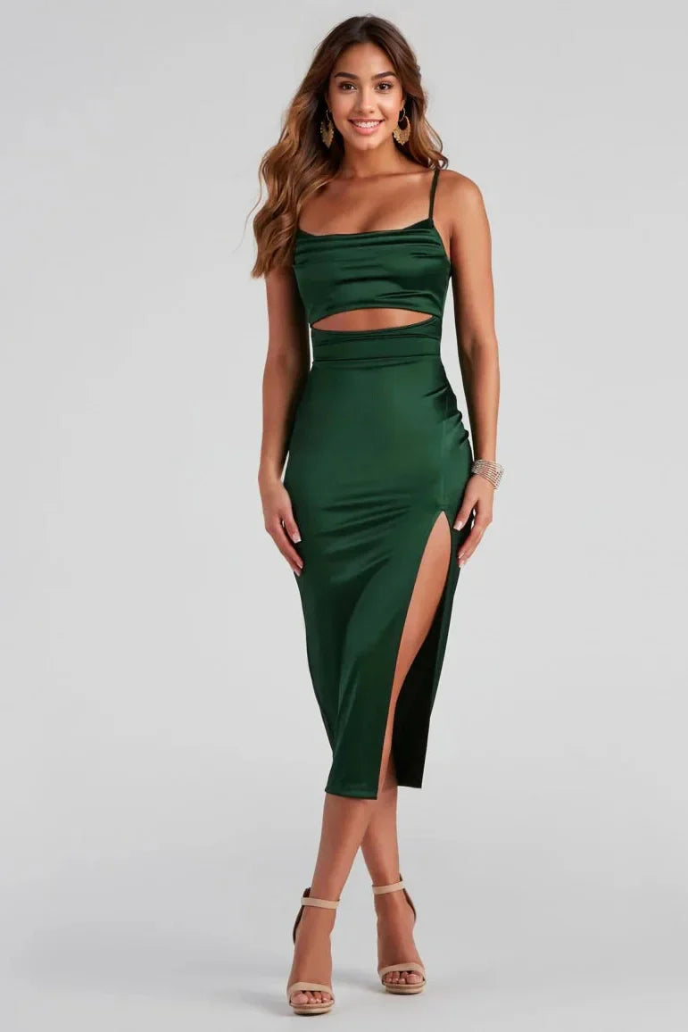 Formal Satin Midi Dress