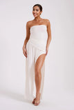 Bex Strapless Slinky Maxi Dress With Split - Ivory