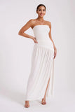 Bex Strapless Slinky Maxi Dress With Split - Ivory