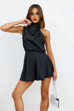 On A Drive Satin Romper Black