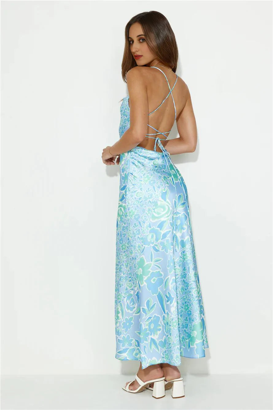 Besties Now Satin Maxi Dress Blue