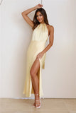 High Status Satin Maxi Dress Yellow