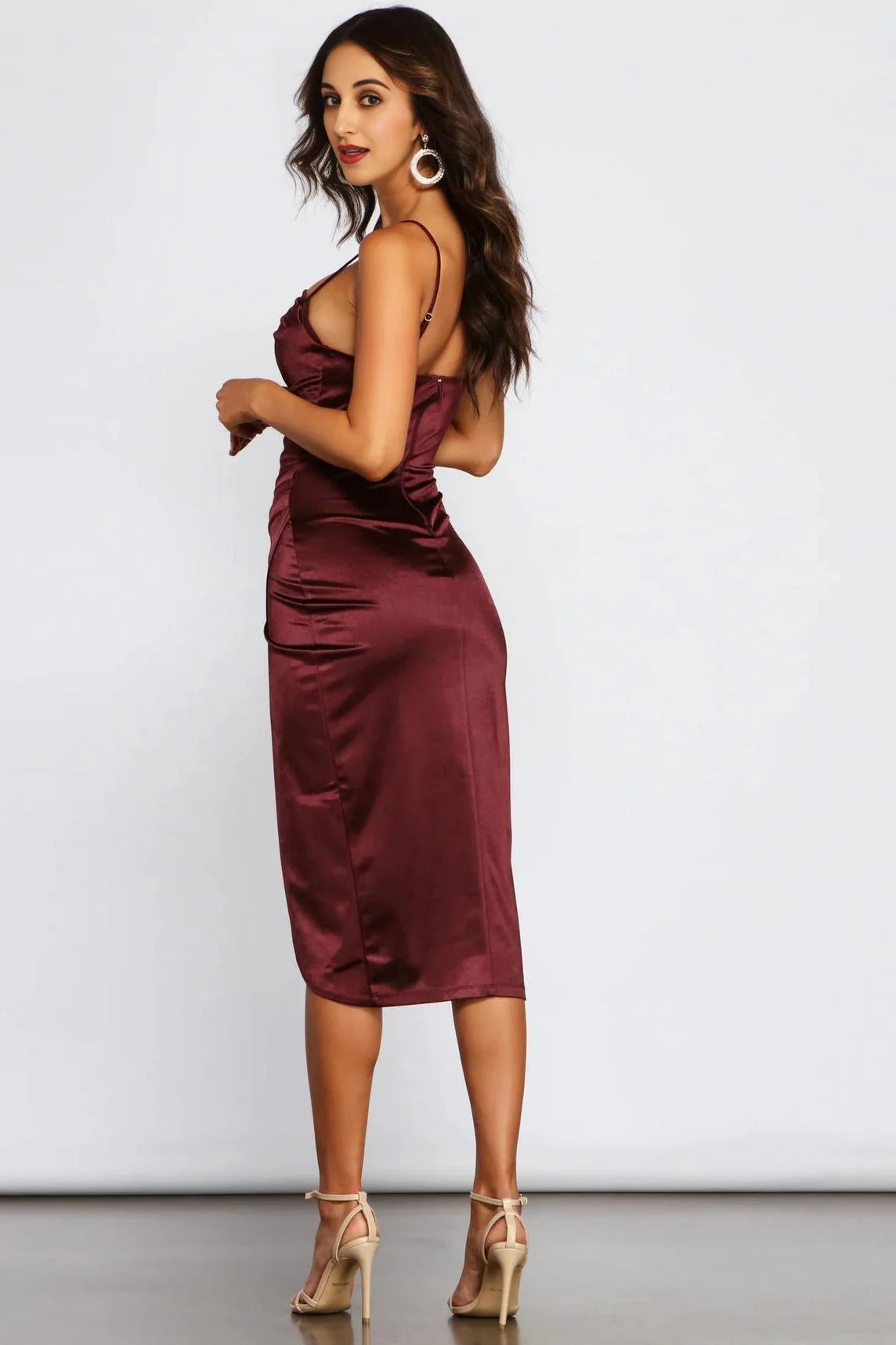 Margaret Formal Satin Wrap Midi Dress