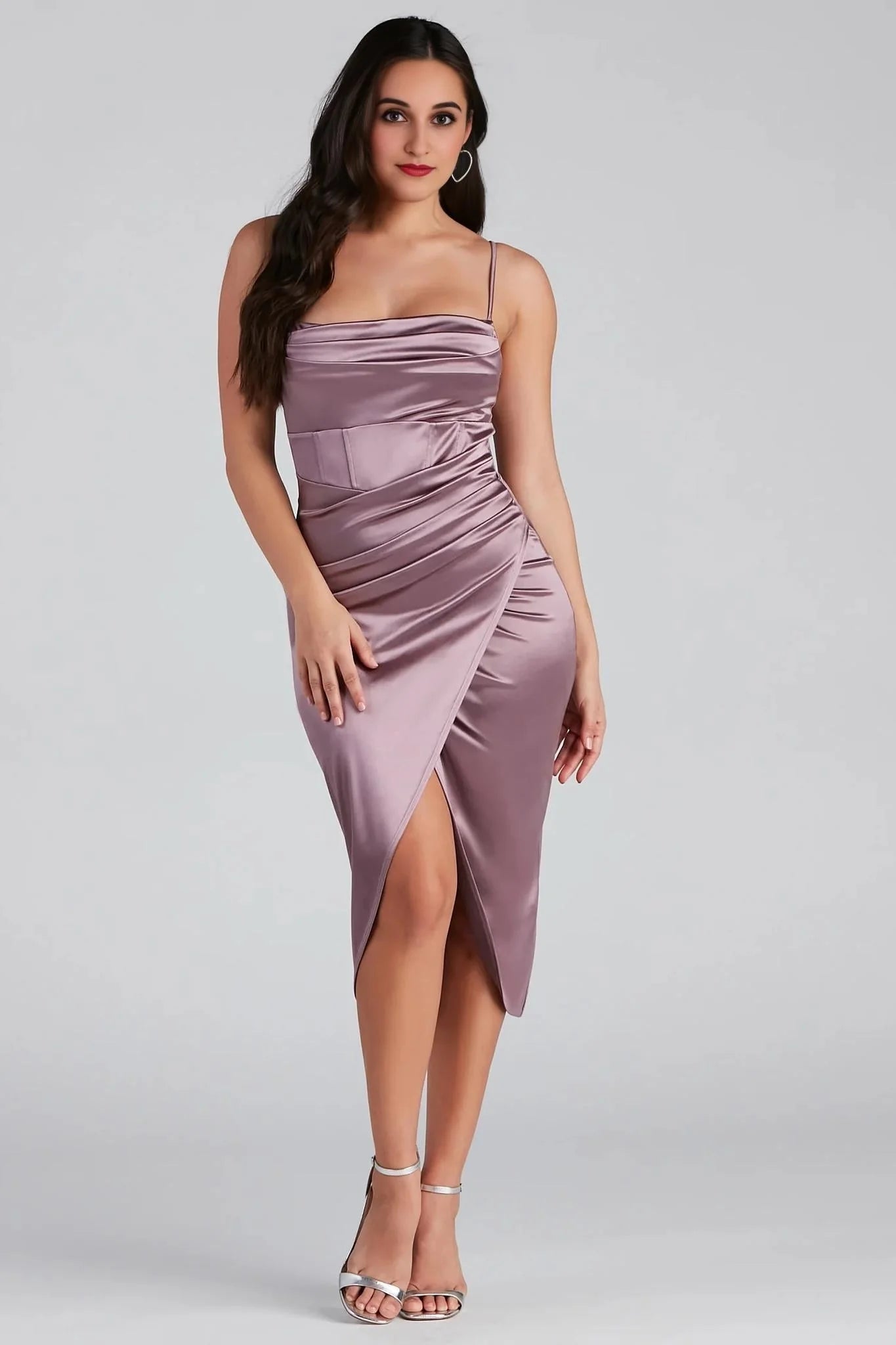 Margaret Formal Satin Wrap Midi Dress