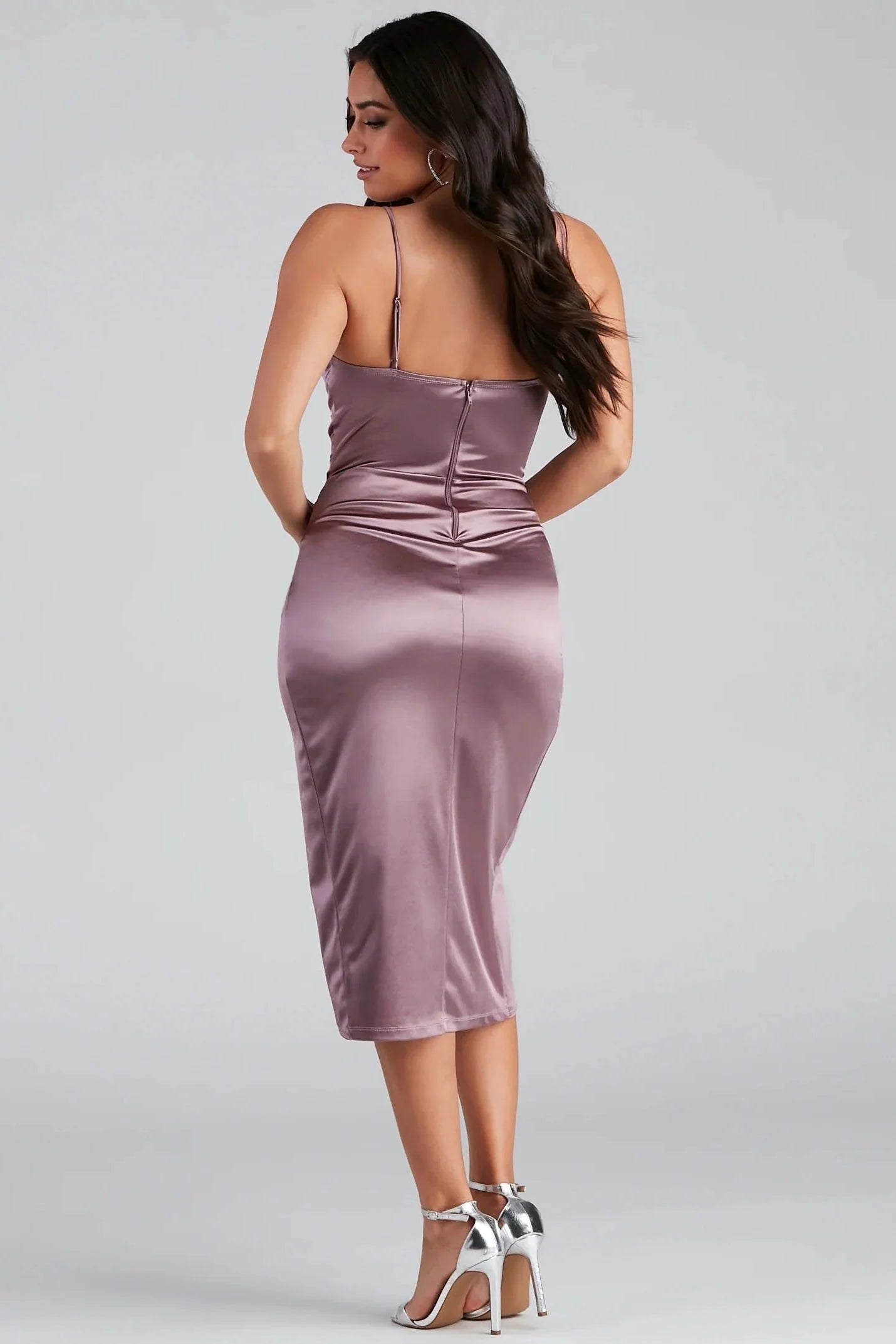 Margaret Formal Satin Wrap Midi Dress