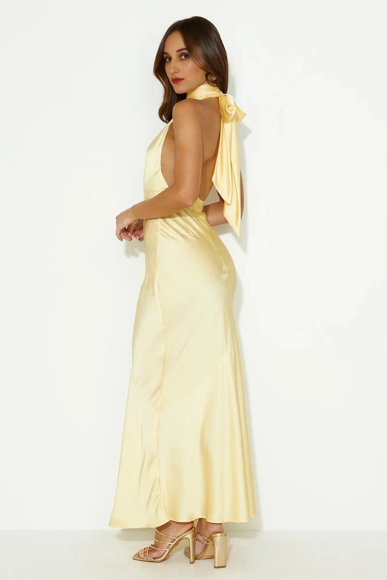 Pleased Satin Halter Maxi Dress Yellow