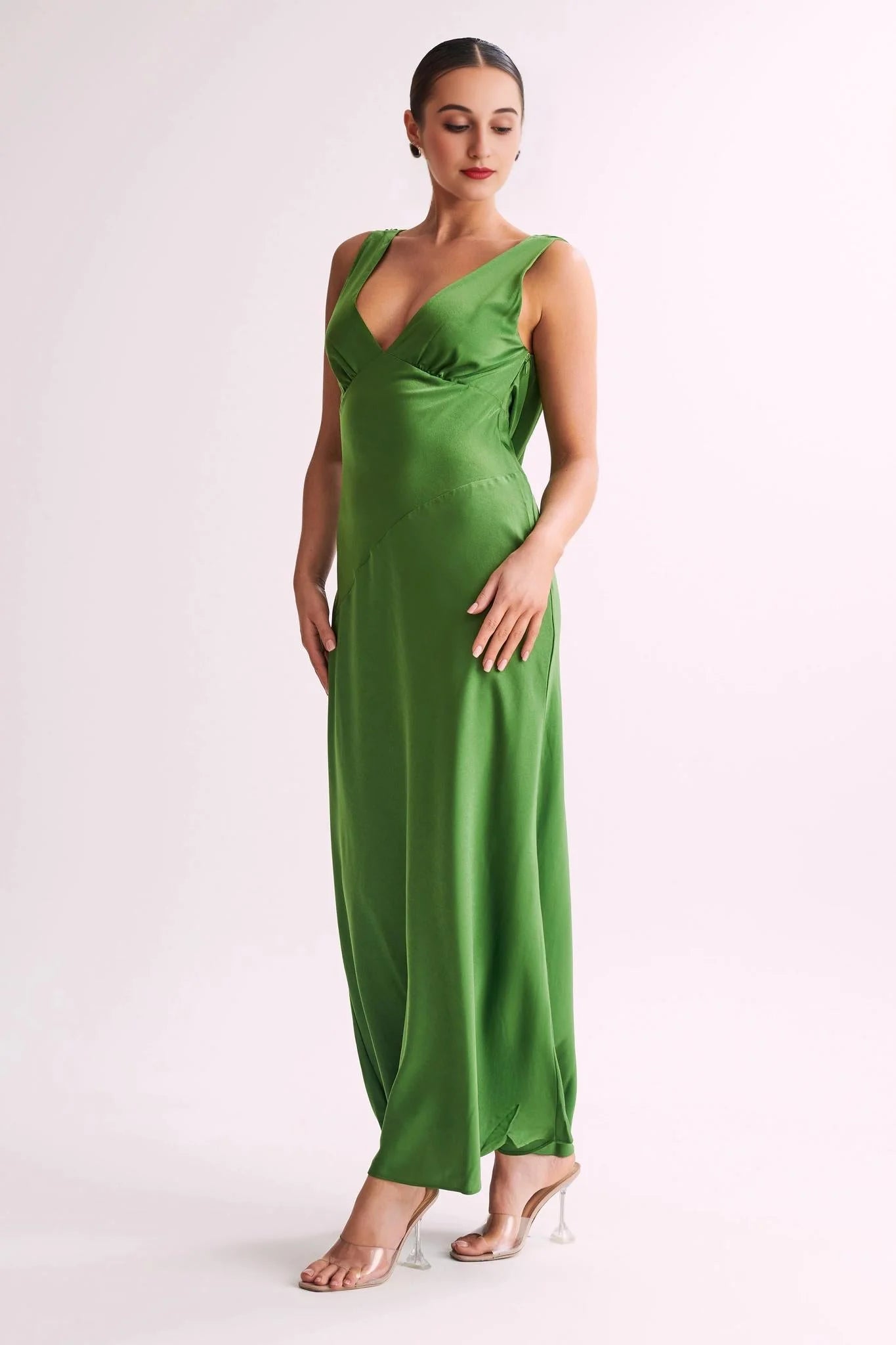 Nadia Maxi Satin Dress With Back Cowl - Emerald