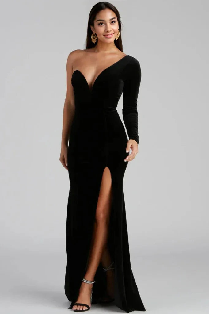 Cheyenne Formal One-Shoulder Velvet Dress