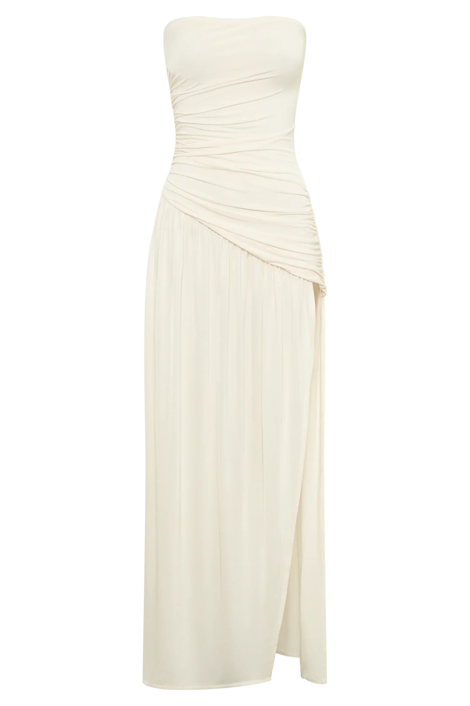 Bex Strapless Slinky Maxi Dress With Split - Ivory