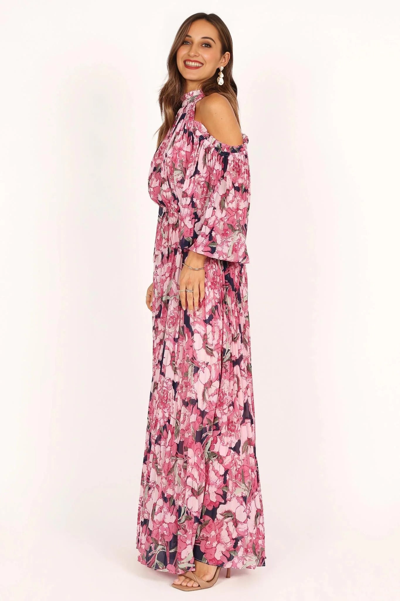 Hilary Pleated Maxi Dress - Pink Floral