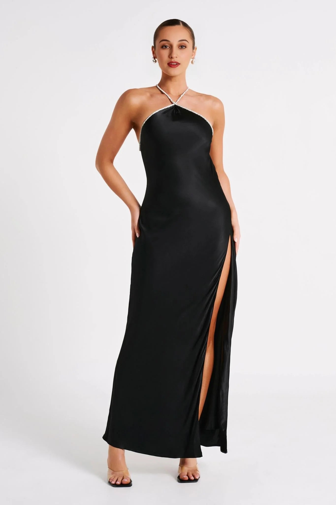 Louise Diamante Rope Maxi Dress - Black