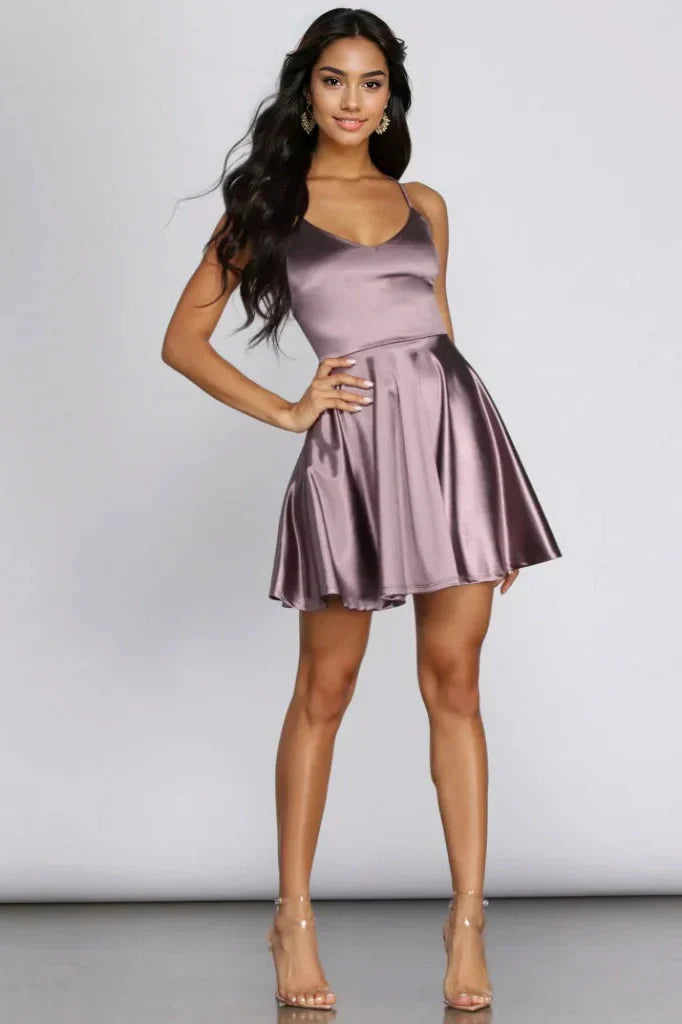 Stunning In Satin Skater Dress