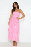 Number One Option Strapless Midi Dress Pink