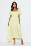 Summertime Heat Puff Sleeve Maxi Dress Yellow