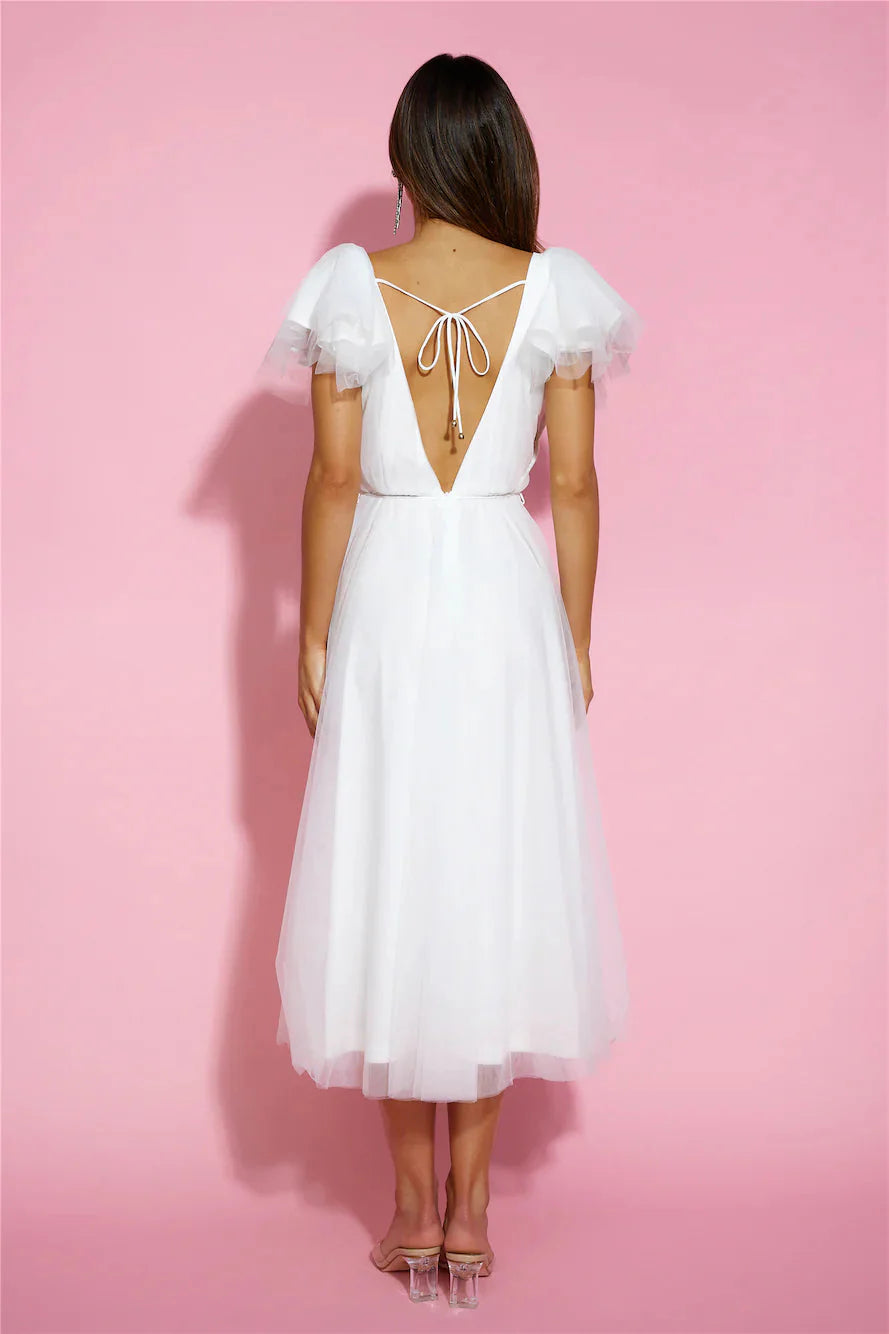 Bells Are Ringing Tulle Midi Dress White