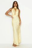 Pleased Satin Halter Maxi Dress Yellow