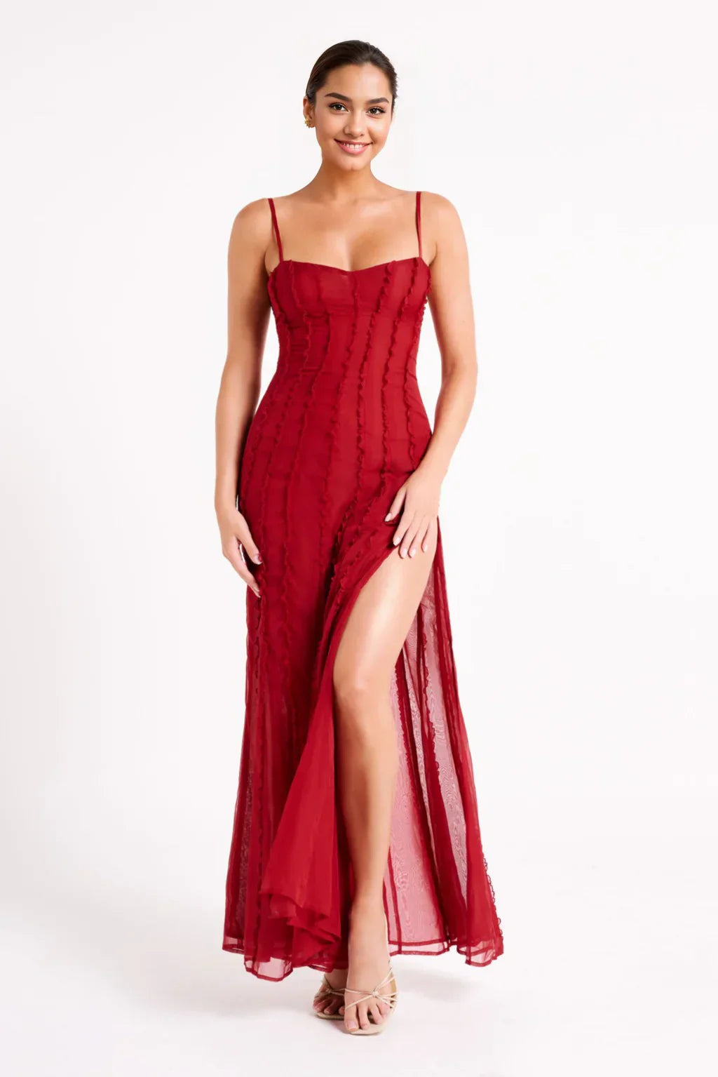 Chiffon Maxi Dress - Vermilion Red