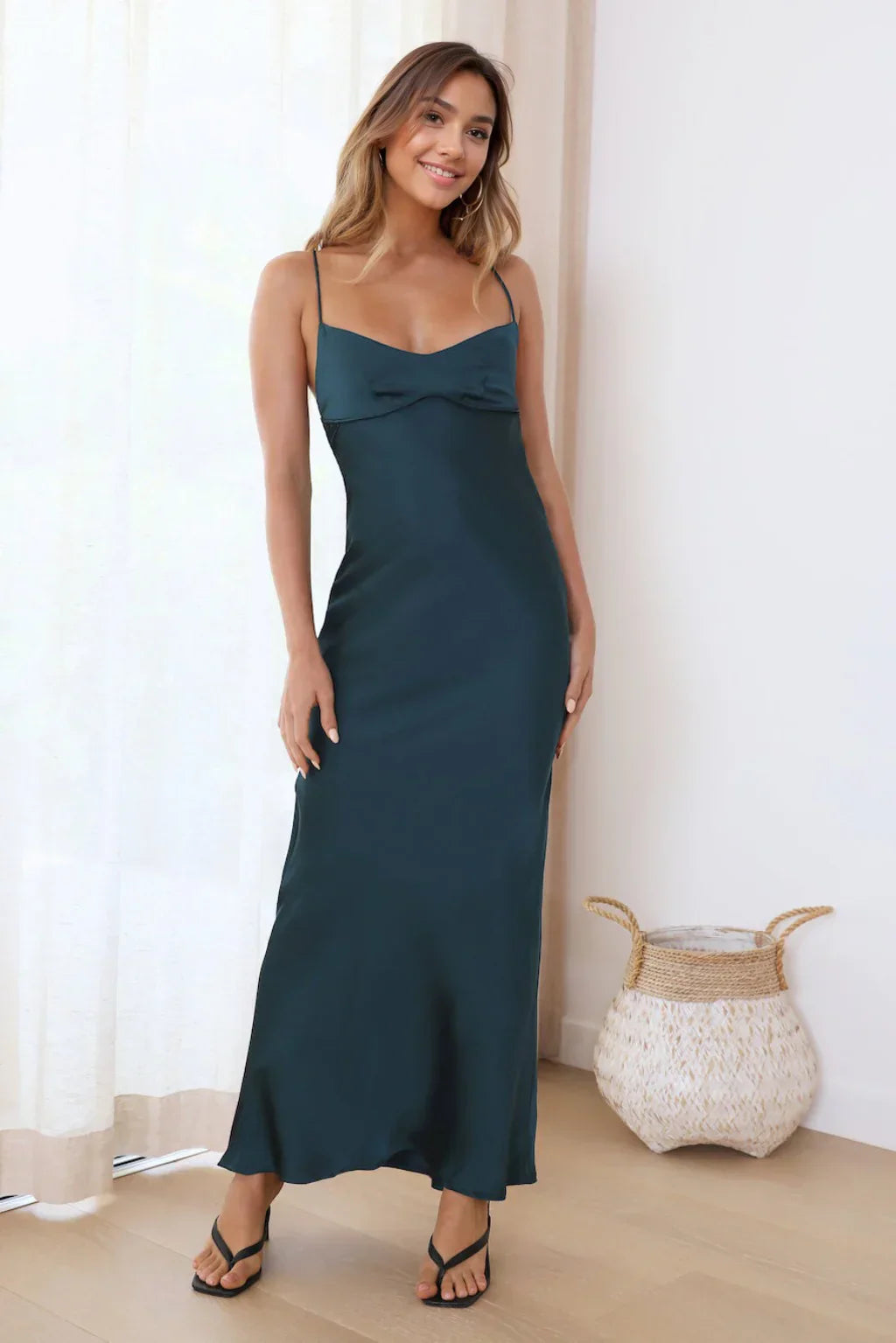 It's Giving Style Satin Maxi Dress Green