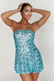 Strapless Sequin Mini Dress - Powder Blue