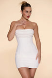 Embellished Strapless Cowl Neck Mini Dress in Ivory