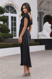 Faithful Nights Satin Midi Dress Black