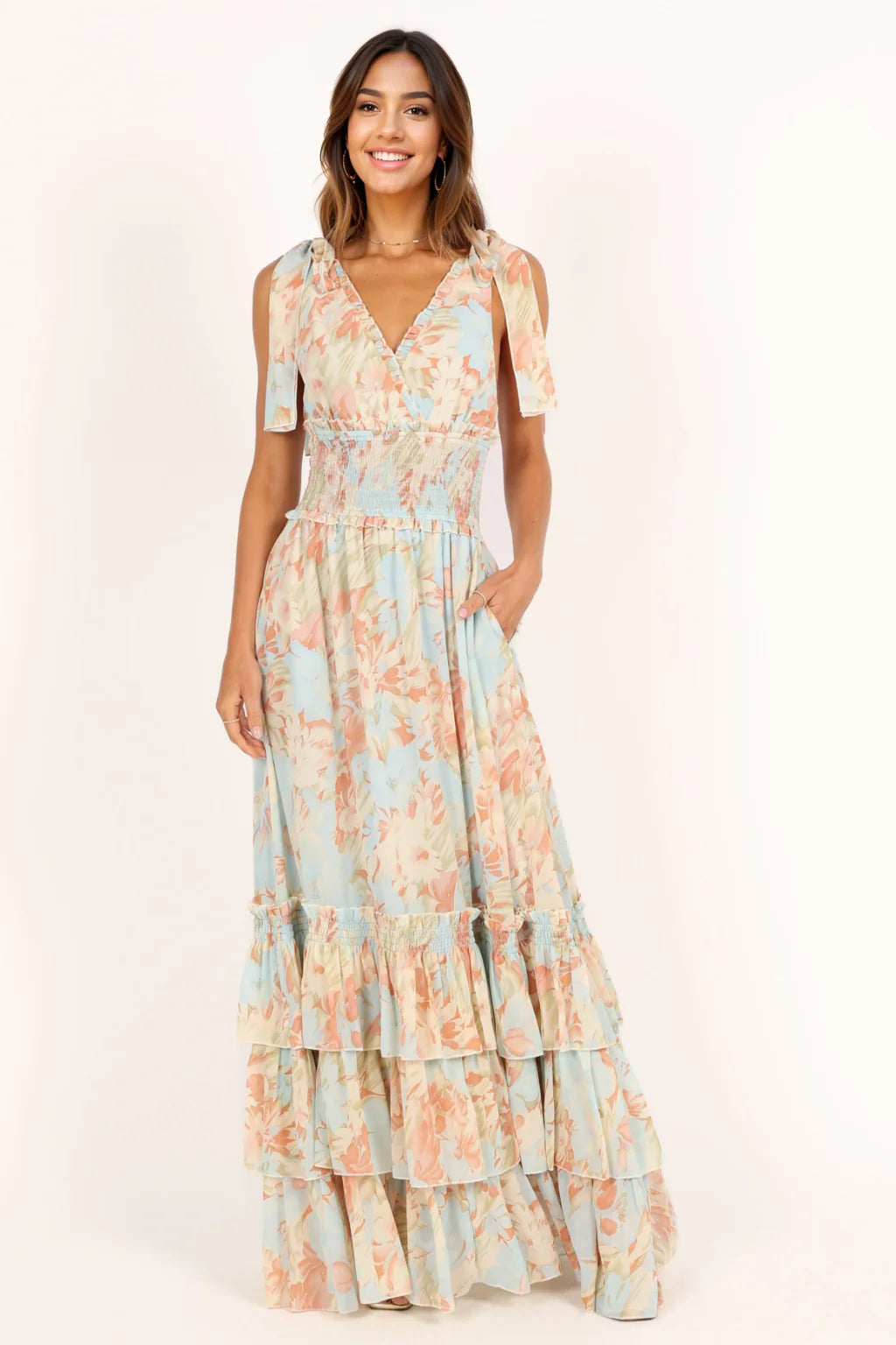 Tiered Maxi Dress - Blue Floral