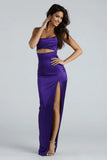 Kyla Cutout High Slit Satin Formal Dress