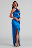 Kaylee Halter Satin Formal Dress