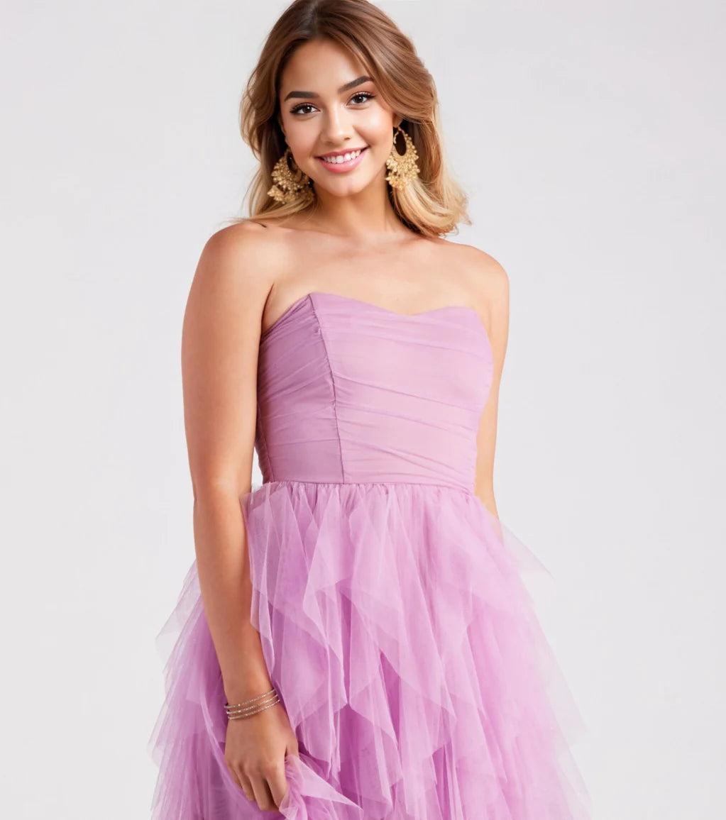 Ariana Strapless Ruffled Mesh Formal Dress