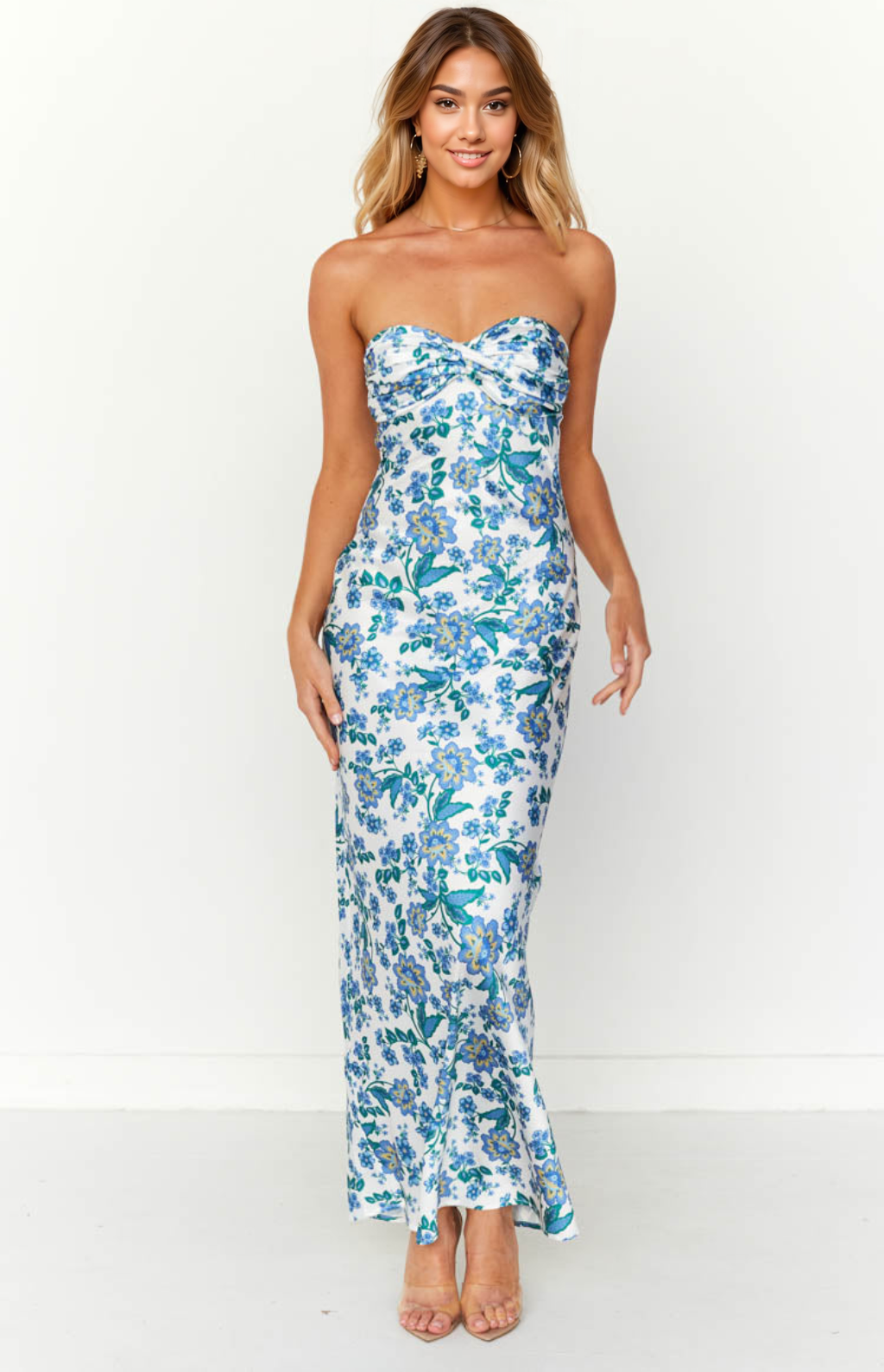 Ashley Blue Floral Formal Maxi Dress