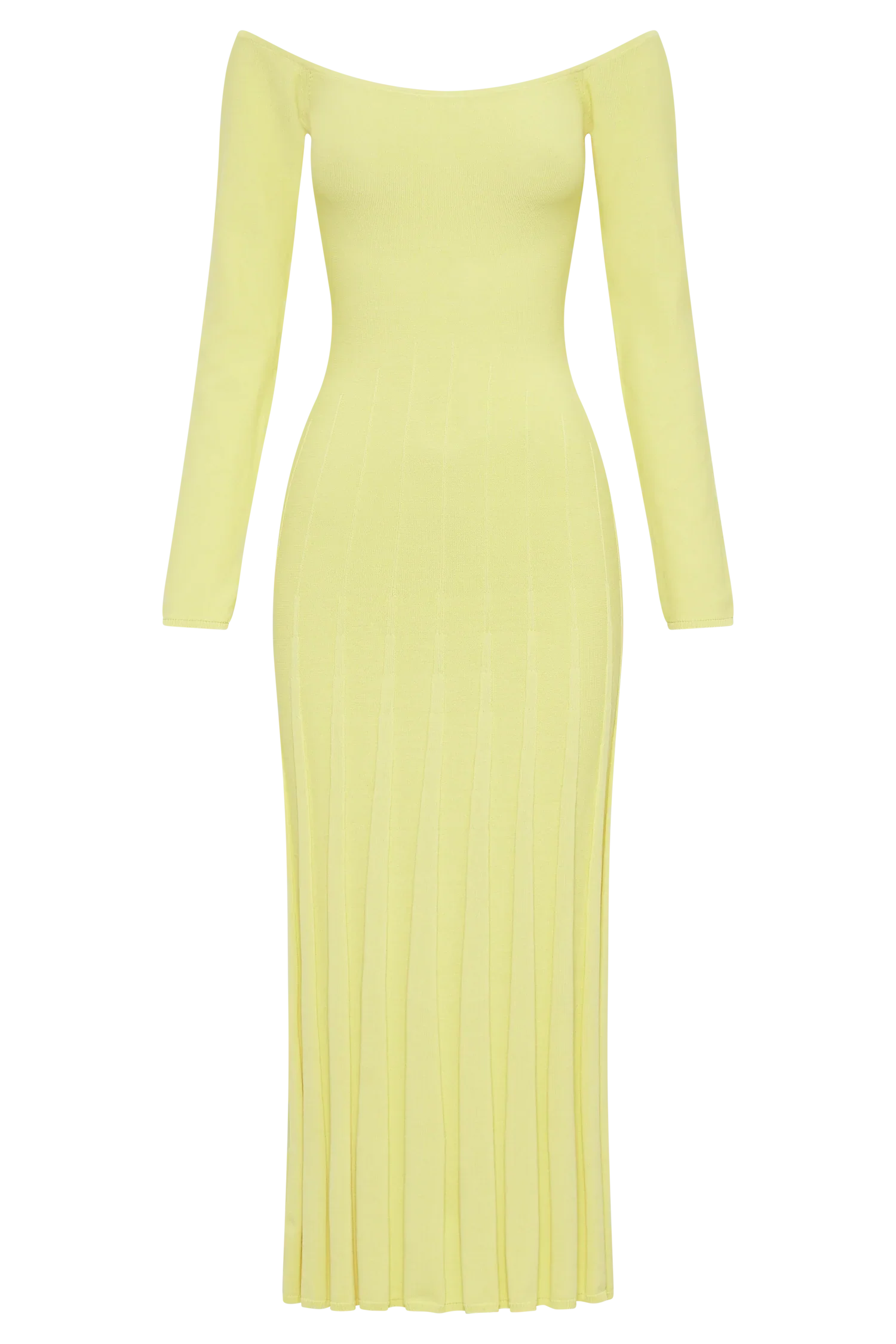 Emmeline Long Sleeve Rib Knit Midi Dress - Lemon