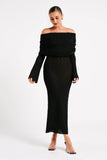 Marisol Off Shoulder Boucle Maxi Dress - Black