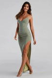 Heather Ruched High-Slit Formal Dress