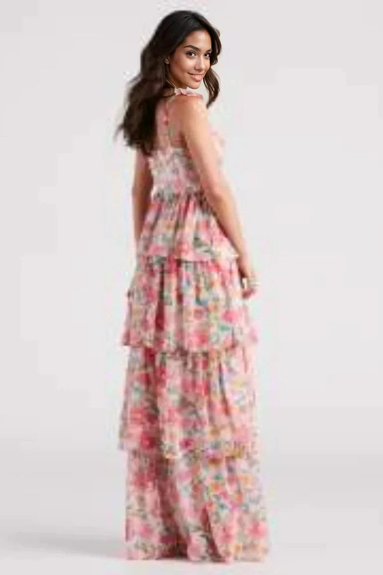 Sheryl Formal Floral Chiffon Ruffle Dress