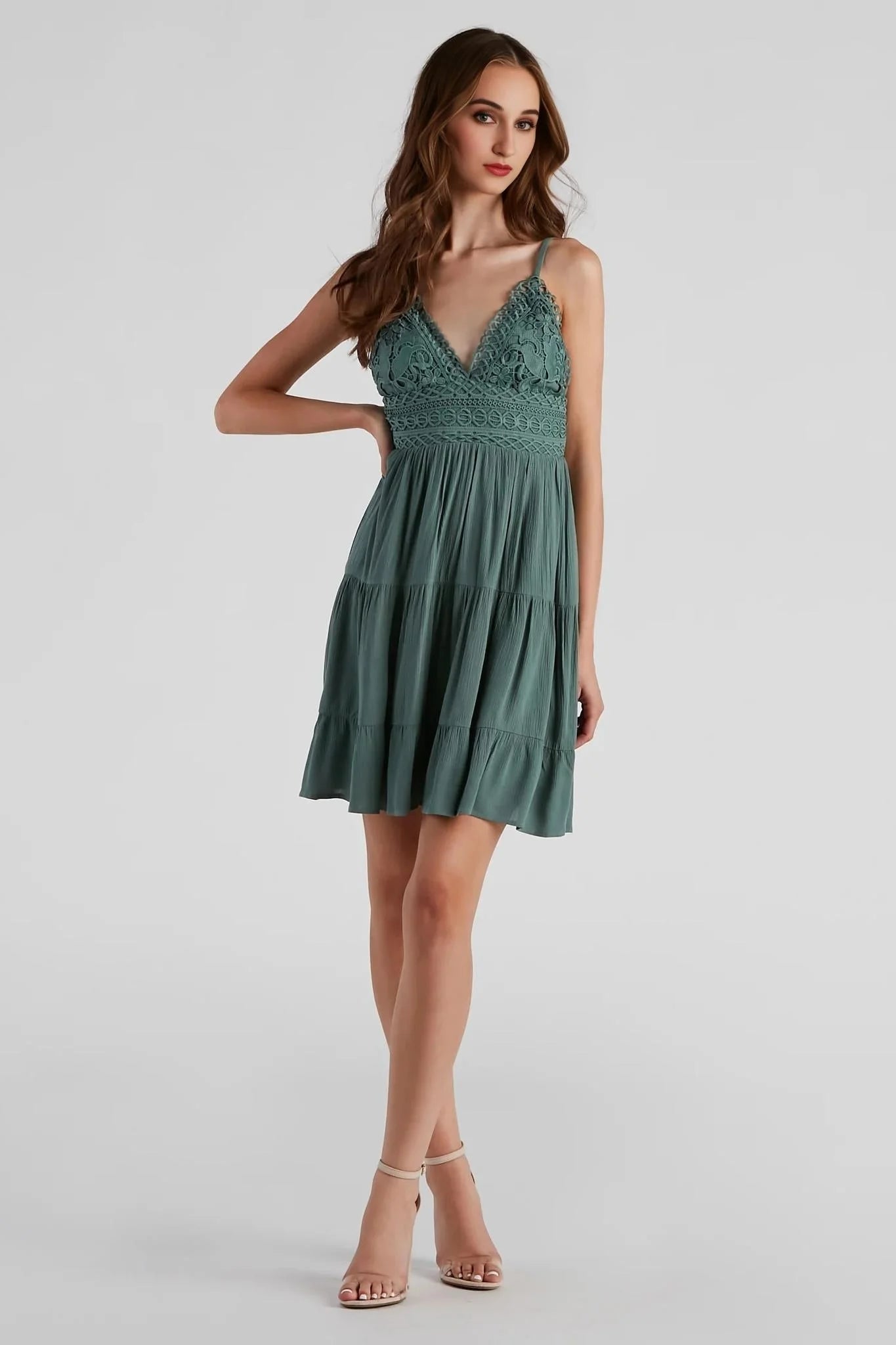 Let It Flow Crochet V-Neck Skater Dress