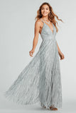 Formal Glitter Tulle A-Line Long Dress