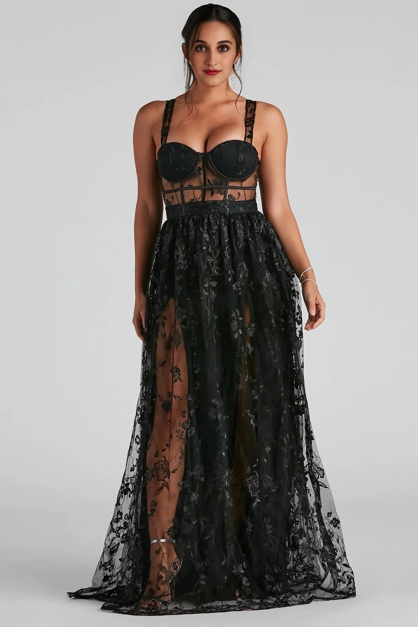 Alina Formal Illusion Lace A-Line Dress