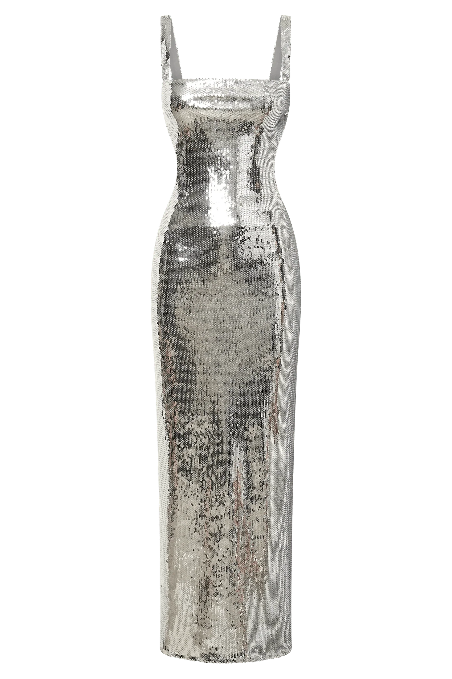 Adoria Sequin Cut Out Maxi Dress - Silver