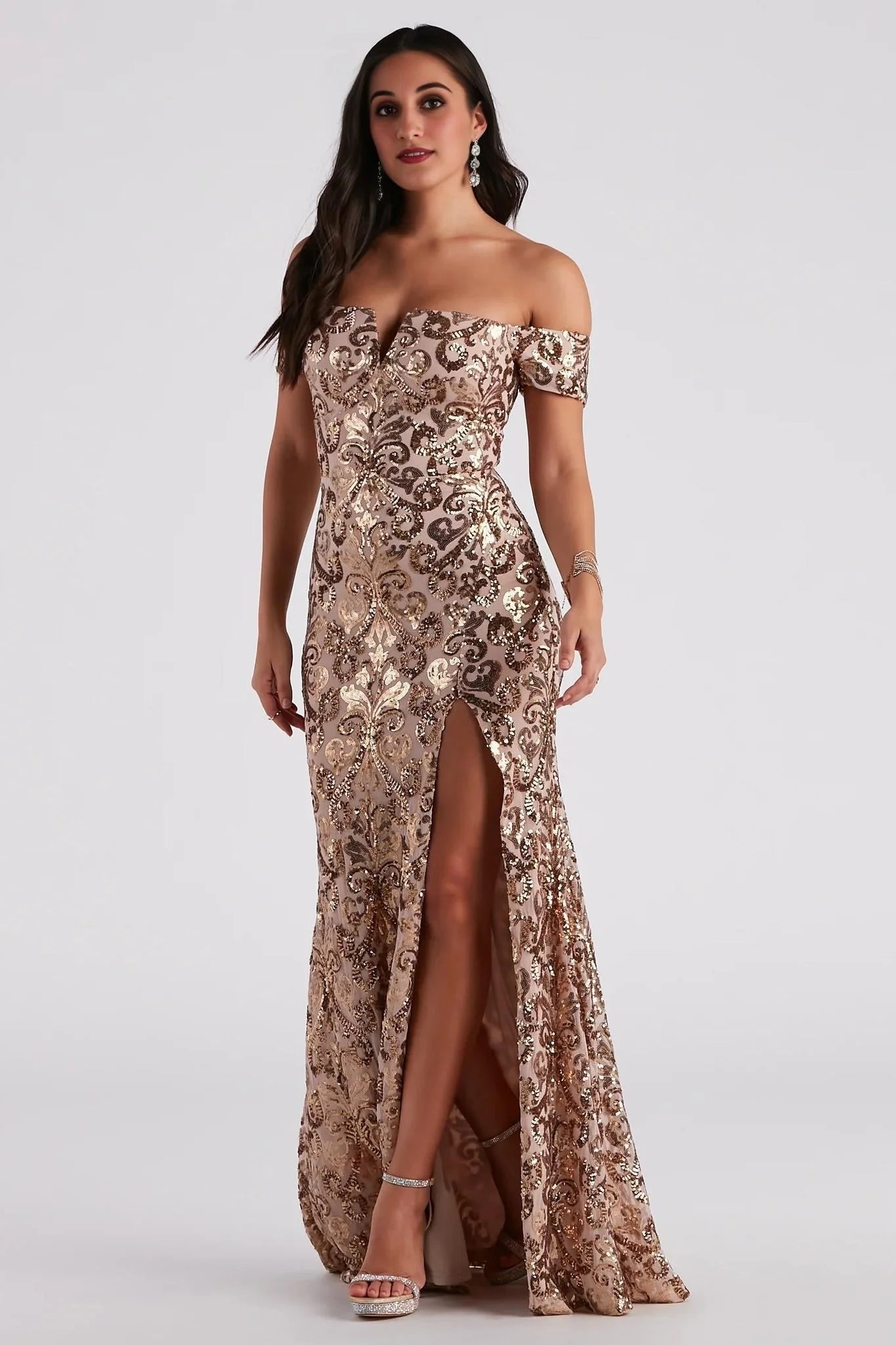 Carter Sequin Scroll A-Line Formal Dress