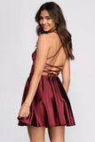 Stylish Satin Skater Dress Burgundy