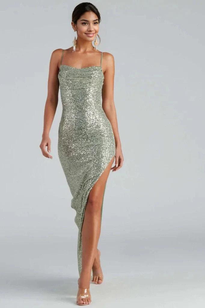 Fatima Sequin Cowl Neck Bodycon Formal Dress