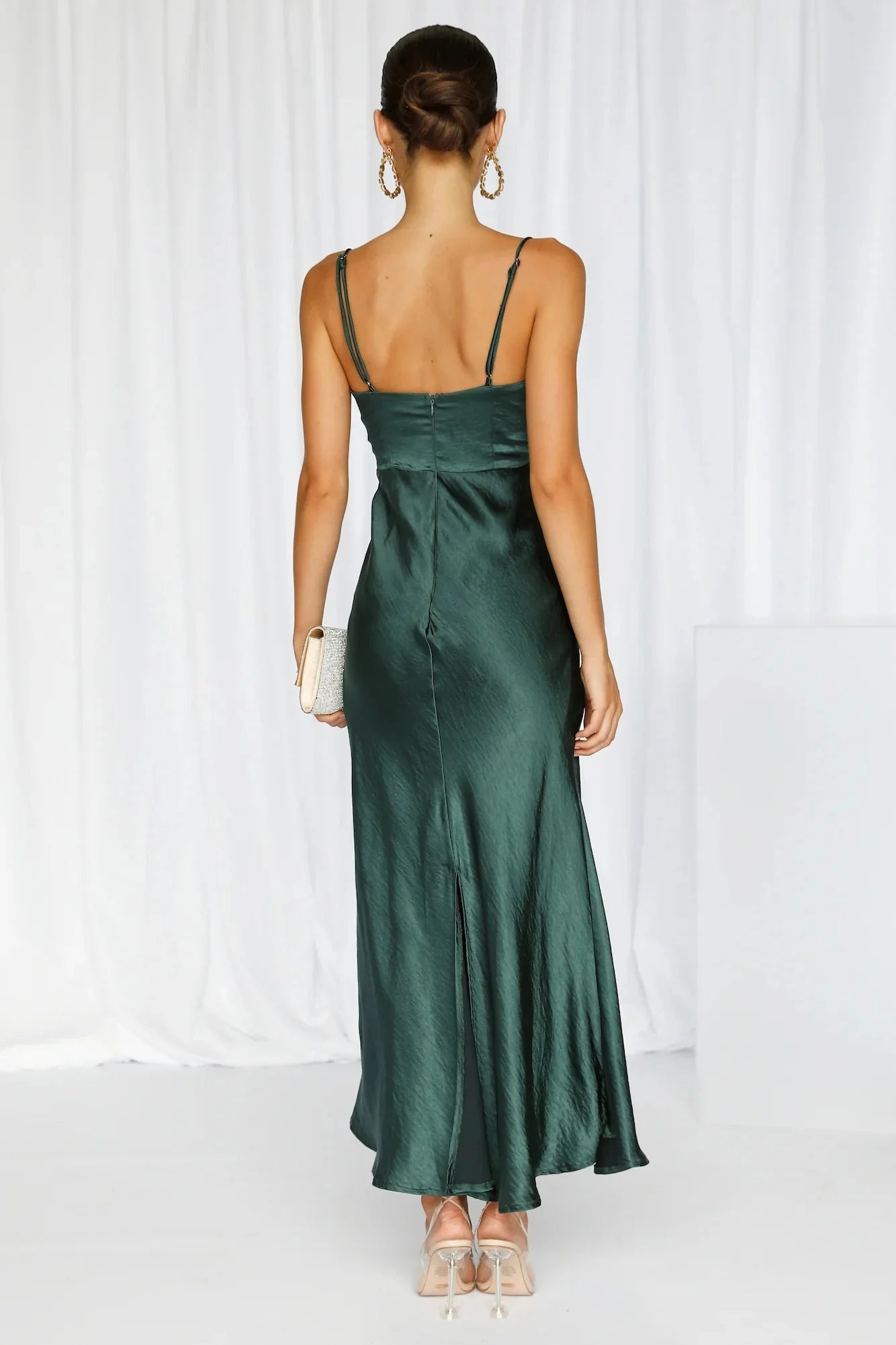 No Cloudy Skies Satin Maxi Dress Forest Green