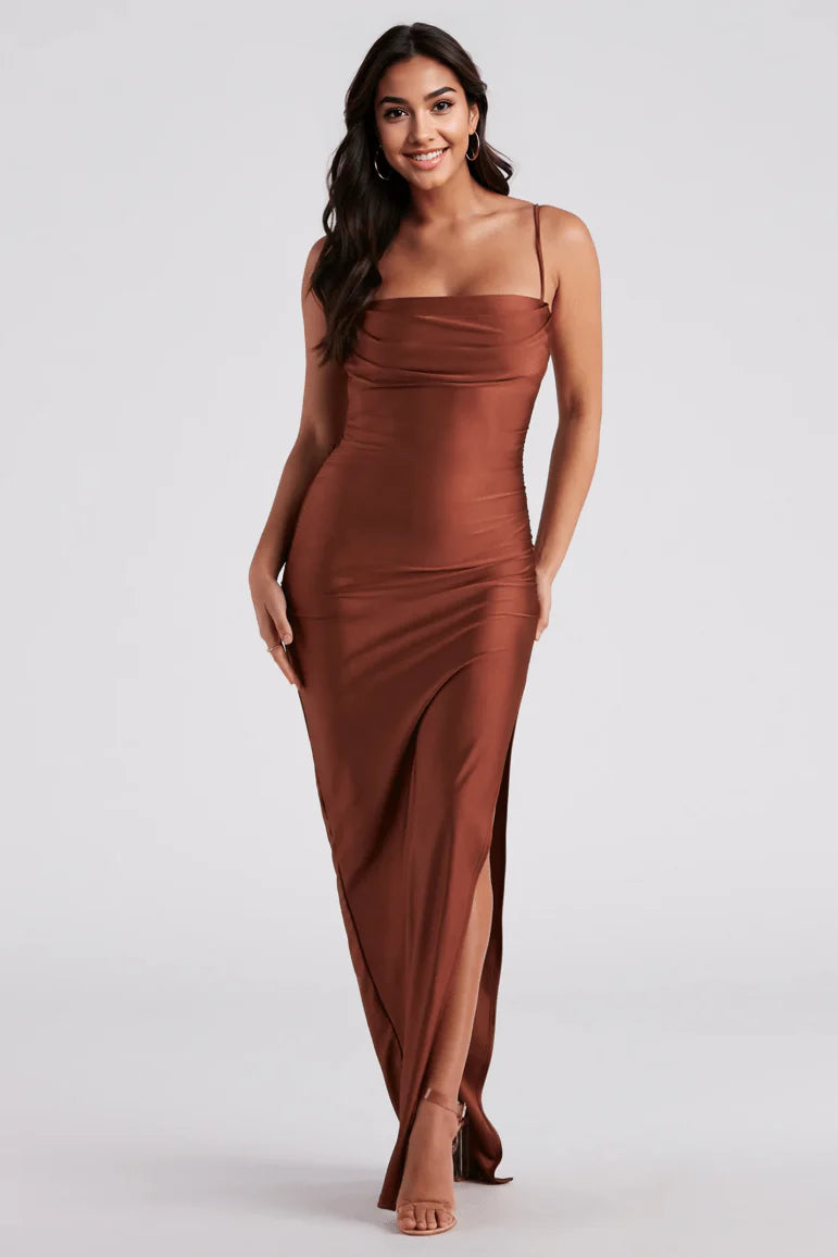 Ella Cowl Neck Satin Dress