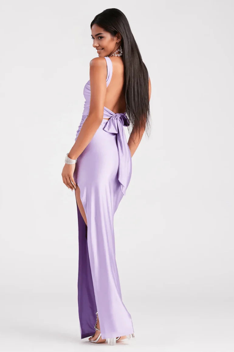 Backless High Slit Slim-Fit Formal Dress