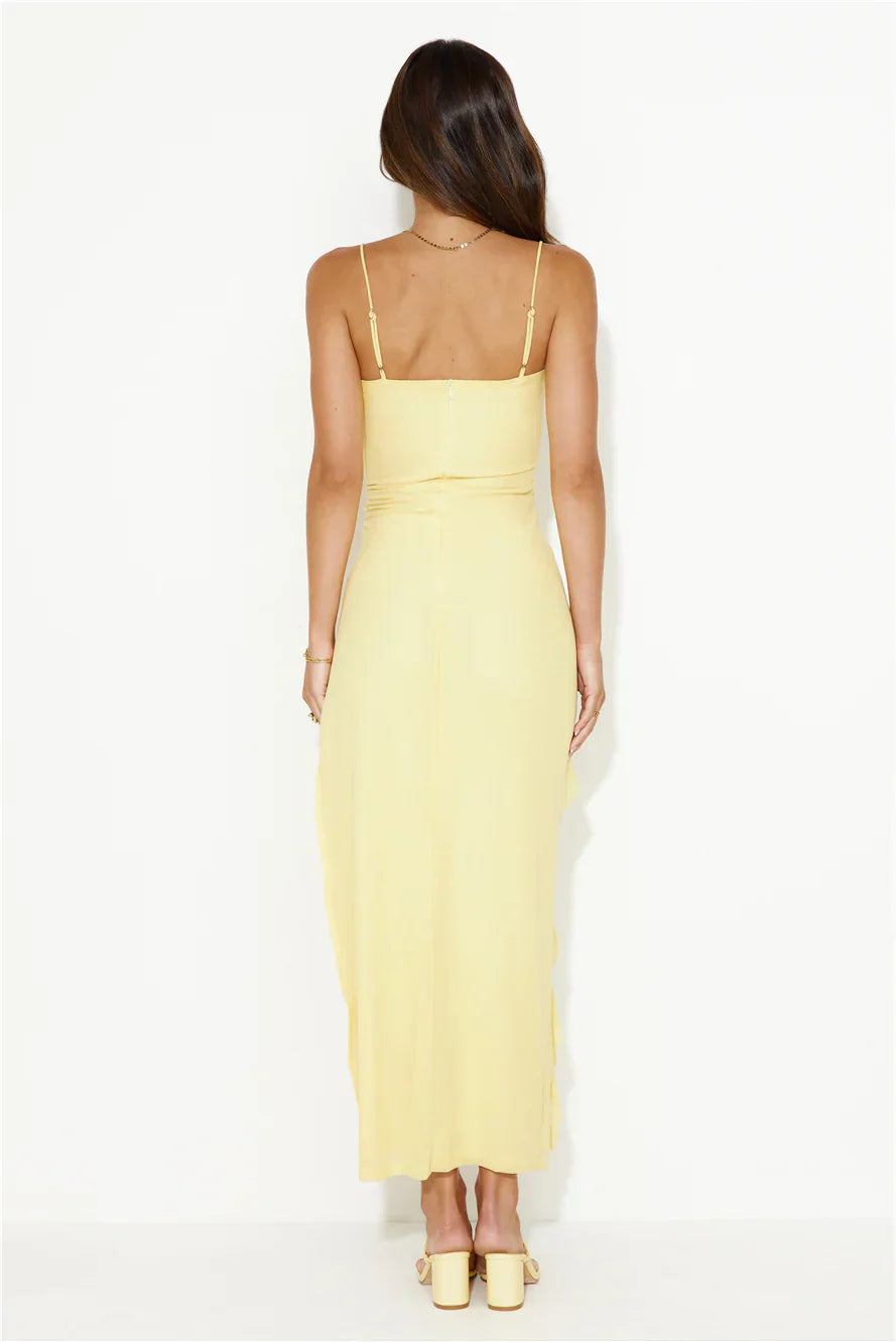 Gleaming Days Mesh Frill Maxi Dress Yellow