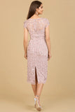 Applique Midi Dress with Cap Sleeves